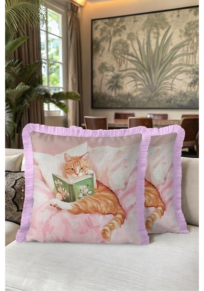 Kedi Romantik Masalsı Saçaklı Yastık Kılıfı-sevimli Pet Bohem Turuncu Pembe Püsküllü Kırlent Kılıfı Bordo