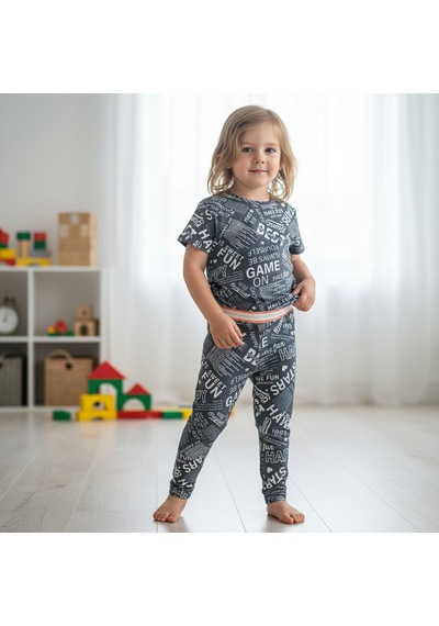 Bonbon Çocuk Beyaz Siyah Baskılı 2'li Takım Cb1018