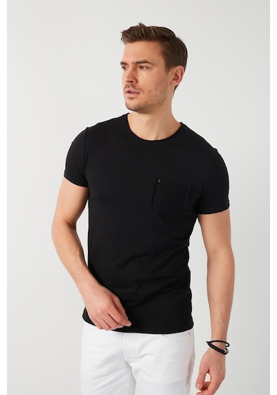 Buratti % 100 Pamuklu Slim Fit Bisiklet Yaka Cepli Erkek T Shirt 5902000 Siyah