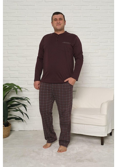 Pijamoni Erkek Battal Düğme Yaka Penye Uzun Kol Pijama Takımı 6720/18 - 1 Adet Vişne Çürüğü Pijamoni Erkek Battal Düğme Yaka Penye Uzun Kol Pijama Takımı 6720/18 - 1 Adet Vişne Çürüğü