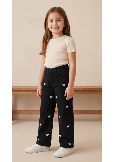 Storm Wear Çocuk Kelebek Detaylı Taşlı Pantolon Siyah