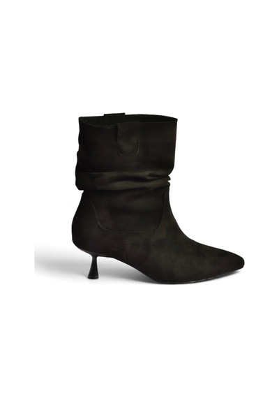 Fox Shoes Z282810502 Siyah Süet İnce Topuklu Büzgülü Kadın Bot