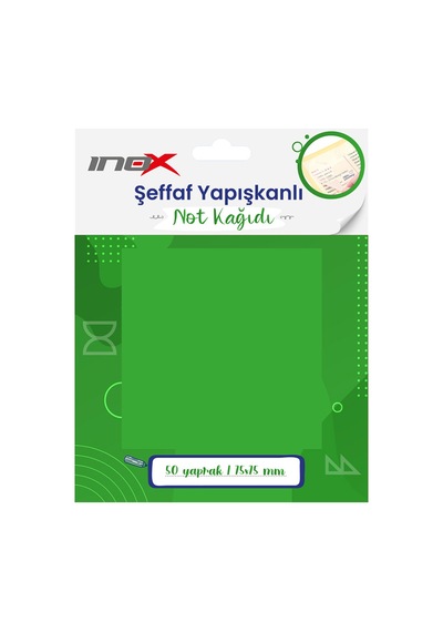 İnox Şeffaf Yapışkanlı Not Kağıdı 75x75 Yeşil 50'li