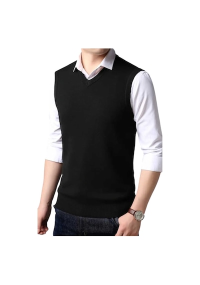 Tezzgelsin 2'li Erkek V Yaka Triko Tüylenmez Süveter Erkek Slim Fit Süveter Bordo - Siyah