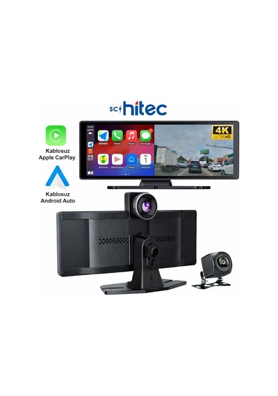 Schitec 4k Ultra Araç İçi Akıllı Ekran Ön Ve Arka Kameralı, Kablosuz Carplay Ve Android Auto Destekli 10.26 Yk3507