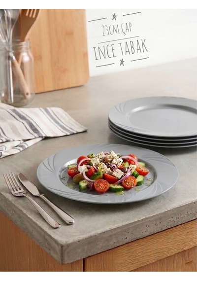 12 Adet Renkli Plastik Parti Tabağı Gri 23cm Çap