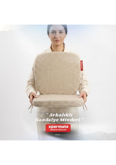 Pötikare Sırtlıklı Sandalye Minderi 42x42 Fermuarlı Yıkanabilir Kılıf Bağcıklı Minder Standart Fit Bej