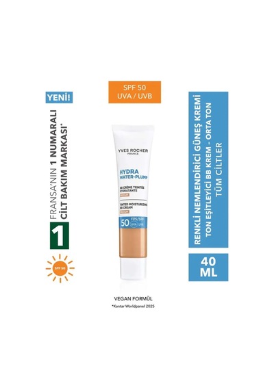 Orta Ton Bb Krem Spf50 Ton Eşitleyici Renkli Nemlendirici Güneş Kremi Hydra Water Plump 40 Ml Bej