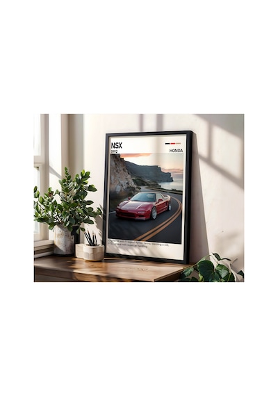 Honda Nsx Ahşap Çerçeveli Poster Tablo Japon Supercar İkonu Siyah