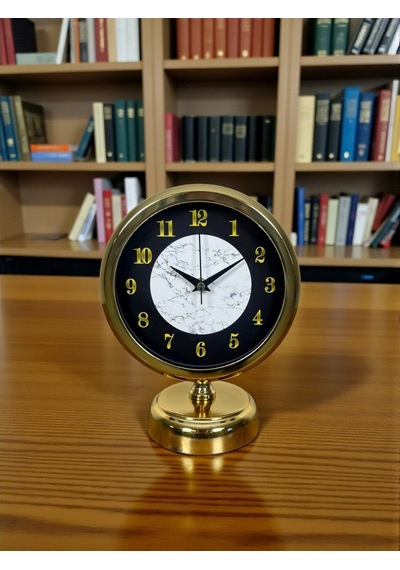 Mermer Işıltısı Gold 25 X 20 Cm Metal Masa Saati Çok Renkli