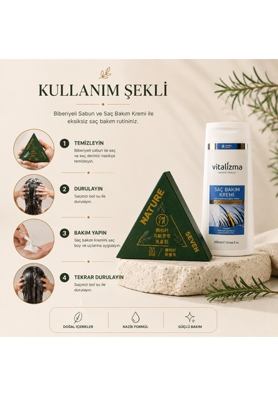 Vitalizma Biberiyeli Saç Bakım Sabunu Ve Saç Bakım Kremi İkili Avantajlı Set