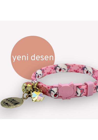 Caramelos İsimli Güvenlik Kilitli Kedi Tasması Pembe