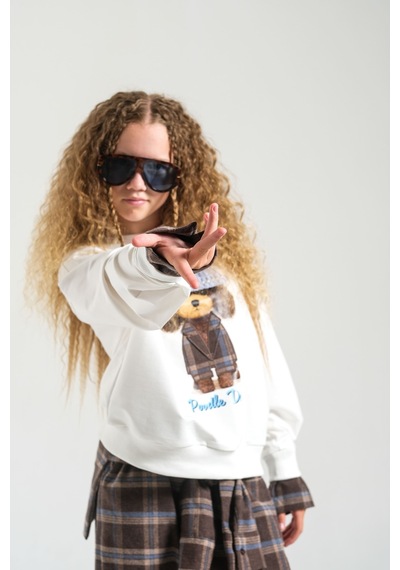 Loco Loco Ekru Şapkalı Köpek Baskılı Çocuk Sweatshirt