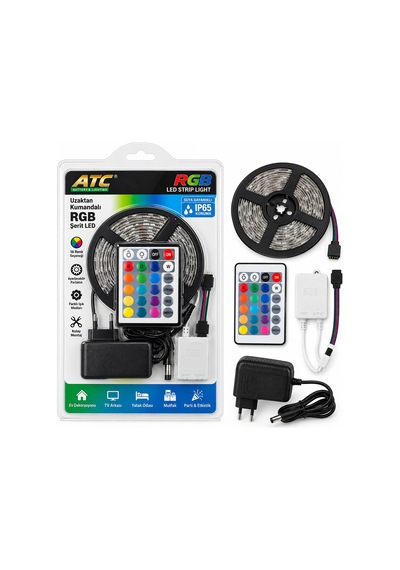 5m Rgb Şerit Led Ip65, Kumandalı, Adaptörlü, 54 Leds/m, Smd2835