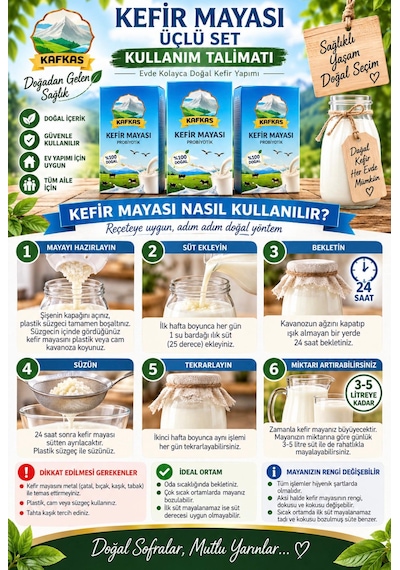 Kefir Mayası Kafkas Doğal Canlı Tane Maya Probiyotik 3 Adet