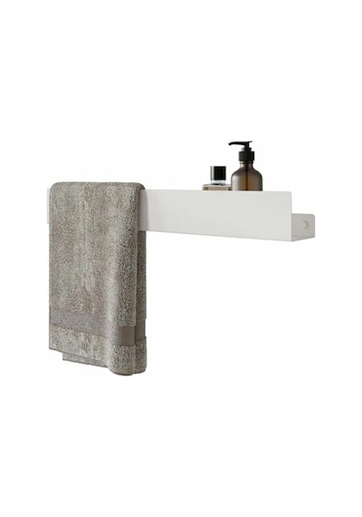Loya Paslanmaz Metal Banyo Şampuan Raf Ünitesi Havlu Askılı Beyaz