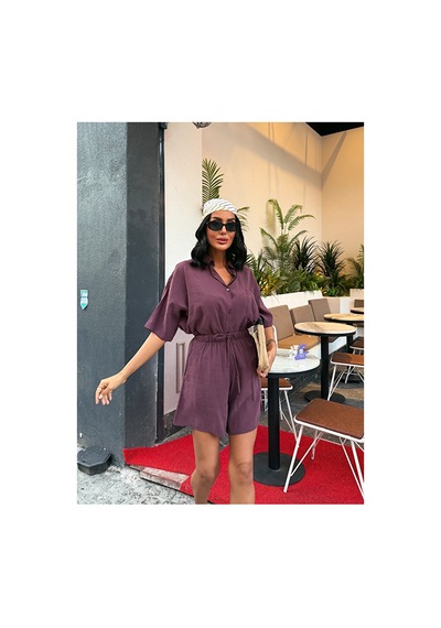 Nido Moda Kadın Cepli Oversize Gömlek Ve Beli Bağcıklı Şort İkili Takım Bordo