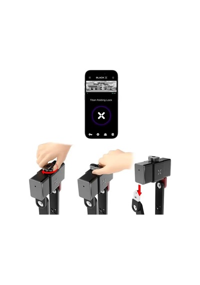 Black X Titan Smart Folding Bluetoothlu Bisiklet Kilidi Siyah