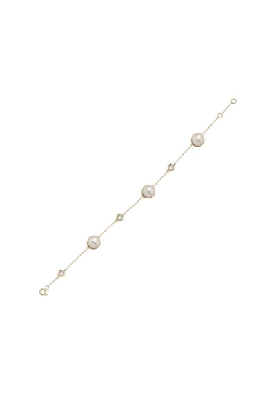 9,5 Mm Üç Doğal İncili Zirkon Taşlı Bileklik 23 Cm / Rose Rose Pembe Altın
