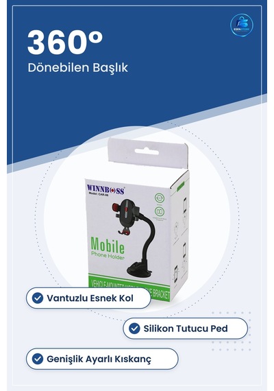 Araç Telefon Tutucu Vantuzlu Ayarlı Esnek Kollu Cam Gösterge Pa