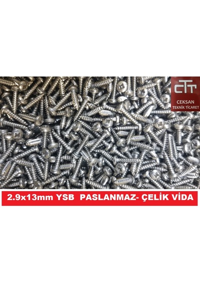 2.9X13 MM Ysb Paslanmaz Sac Vidası 24- 50-100 Adet Seçenekli 100 Adet