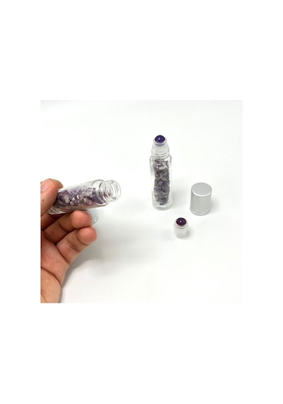 Yıldız Doğal Taş Ametist Doğal Taş Esans Şişesi + Roller Masaj Aleti 10 ML