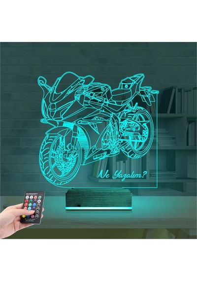 Luvivia Motosiklet Yarış Motoru Kişiye Özel 3d Lamba - Masa Gece Lambası V2 Şeffaf