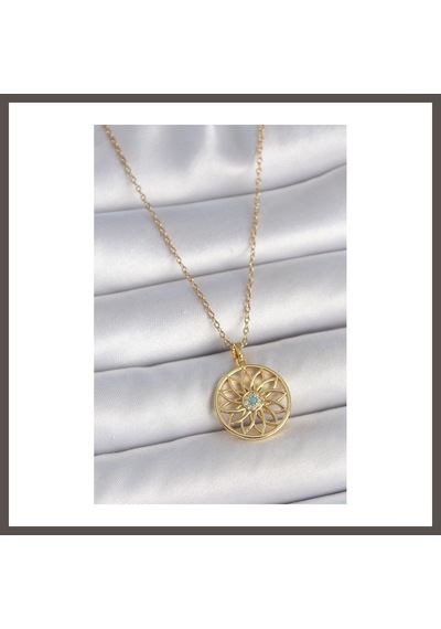 Bezos 316l Çelik Gold Renk Zincr Mavi Taşlı Lotus Model Kadın Kolye Nxrlvng