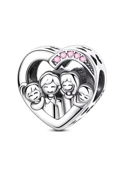 Canım Ailem Kalp Boncuk Charm Gümüş