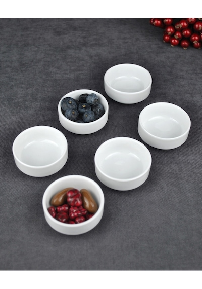 6'lı Porselen Mini Kase Bal Sosluk Kahve Yanı Lokumluk 6x6x2 Cm - Nergiss Beyaz