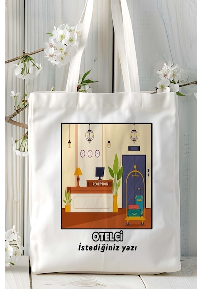 Art Hediye Otelci Baskılı Bez Omuz Çantası Kişiye Özel Model 2 Çok Renkli