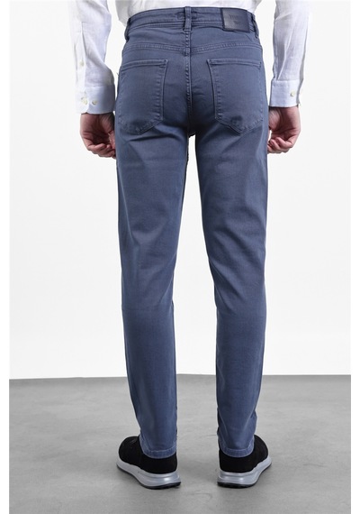 İmza İndigo Mavi Pamuklu 5 Cep Düz Paça Slim Fit Casual Denim Pantolon 1023260152