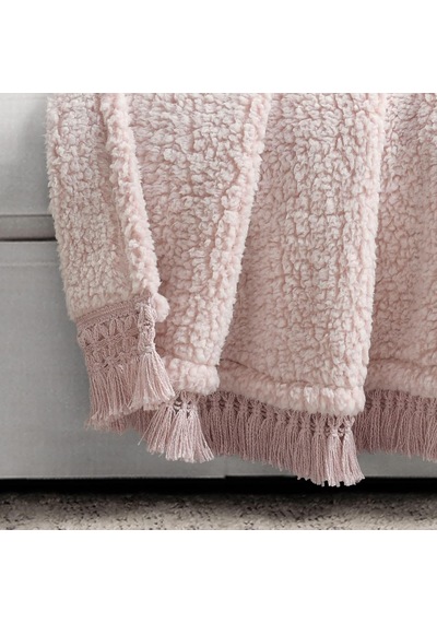Lexroo Sherpa Püsküllü Saçaklı Battaniye, 152,4 Cm X 127 Cm, Kırmızı