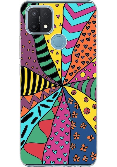 Oppo A15 İle Uyumlu 1mm Slim Fit Retro Renkler 4 Baskılı Şeffaf Kılıf Şeffaf