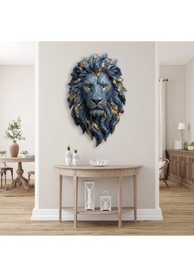 Aslan Başı Mavi-altın - Metal Tablo - Dec0125 32 X 50 Cm Çok Renkli