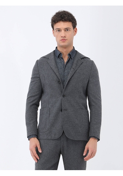 Kip Antrasit Düz Modern Fit Yün Karışımlı Takım Elbise 001