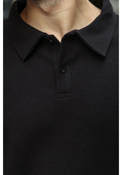 Madmext Siyah Gömlek Yaka Dokulu Regular Fit Erkek Sweatshirt E7203