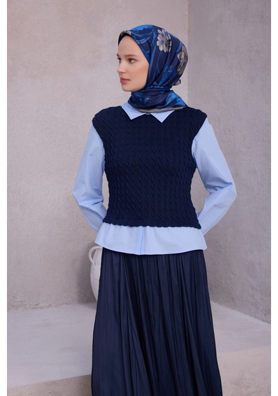 BELLİ Çiçek Desen İpek Twill Eşarp 4219d01 Lacivert - 60