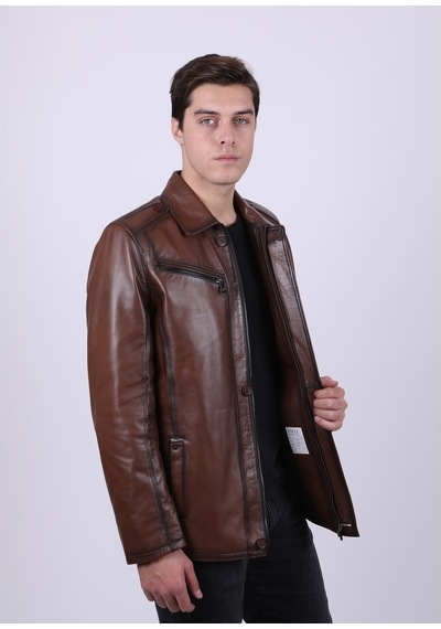 New Zaya Leather Erkek Açık Kahverengi Hakiki Deri Deri Mont Açık Kahverengi