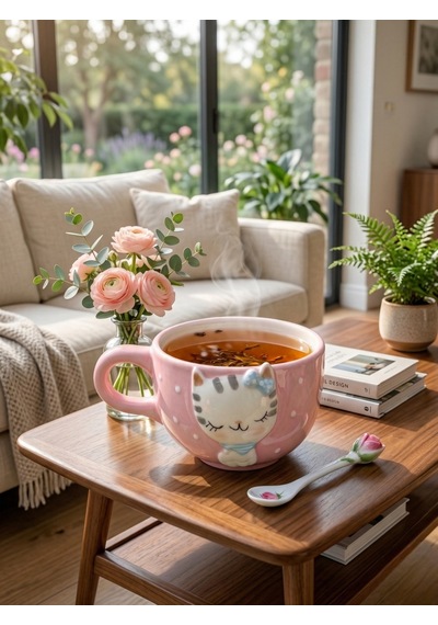 3d Hayvan Figürlü Seramik Kupa 400 Ml Pembe