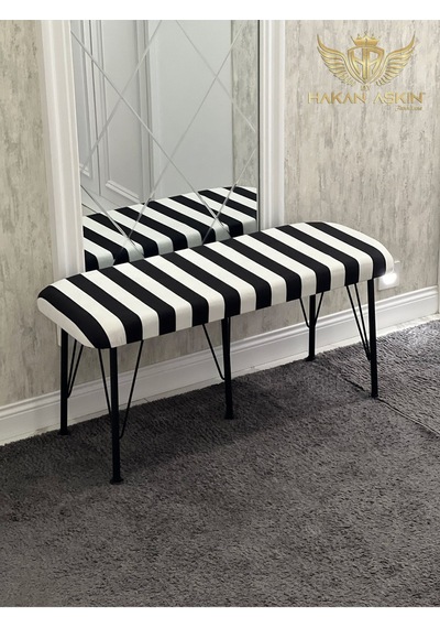 By Hakan Aşkın Siyah Metal Ayaklı Puf & Bench Zebra Siyah Beyaz