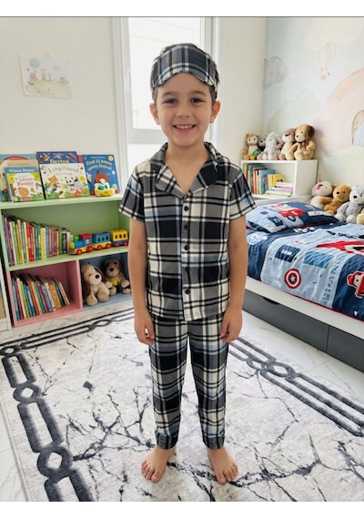 Aliş Kids Erkek Çocuk Pamuklu Gri Ekose Desenli Kısa Kollu Gömlek Yaka Düğmeli Yazlık Pijama Takımı Aliş Kids Erkek Çocuk Pamuklu Gri Ekose Desenli Kısa Kollu Gömlek Yaka Düğmeli Yazlık Pijama Takımı