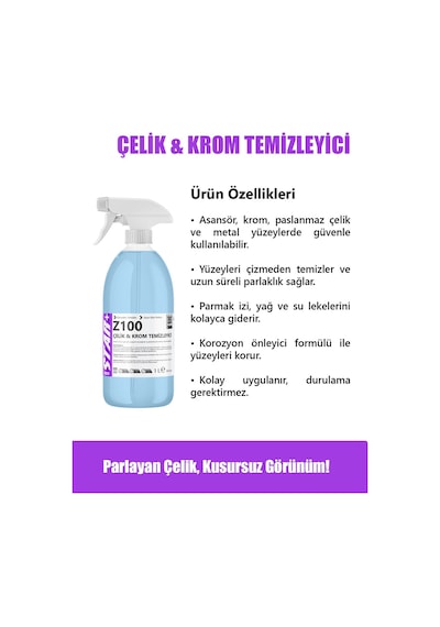 Paslanmaz Çelik Ve Krom Yüzeyler İçin Parlatıcı Ve Temizleyici 1000 Ml