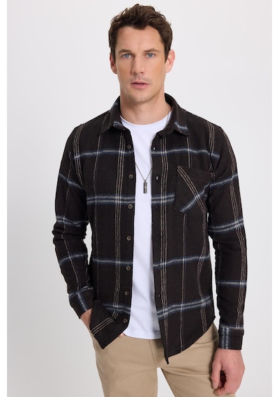 Tudors Erkek Slim Fit Dar Kesim Kareli Cepli Siyah Oduncu Gömlek-41793 Çok Renkli Tudors Erkek Slim Fit Dar Kesim Kareli Cepli Siyah Oduncu Gömlek-41793 Çok Renkli