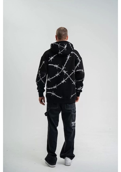 Polızeı Premium Kalite Kapşonlu Varak Ve Pano Baskılı Sweatshirt - Siyah