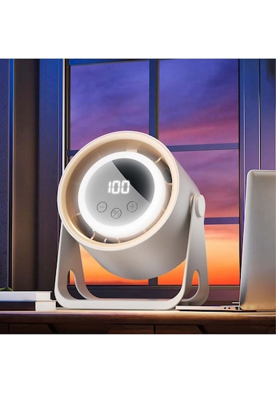 Büro Ev Ofis si İçin Şarjlı 6mod Masaüstü Dijital Led Ekran Oynar Başlık Led Işıklı Fan