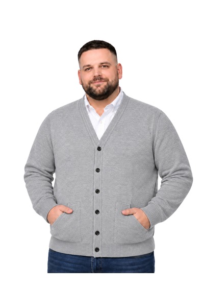 Battalmoda Erkek Büyük Beden Gri Cepli Düğmeli Triko Hırka 3xl-4xl-5xl-6xl