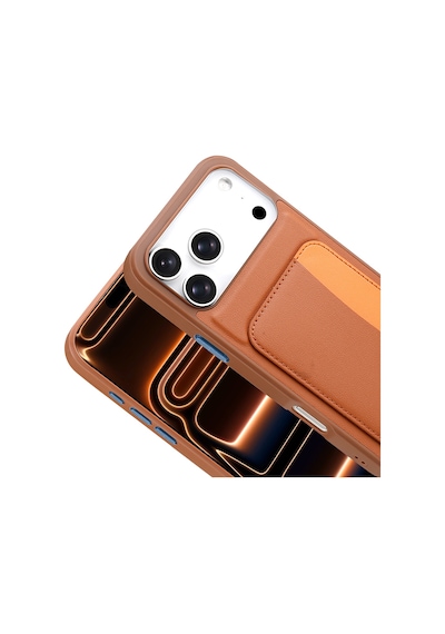 Apple Uyumlu iPhone 17 Pro Kılıf Kartlıklı X-kart Silikon Kılıf Kahverengi