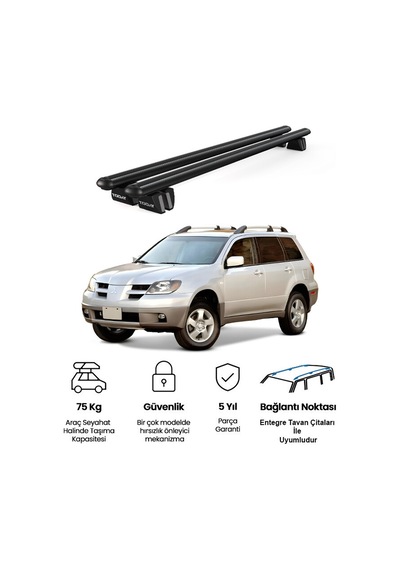 Pençe Mitsubishi Outlander 2001-2006 Uyumlu Siyah Ara Atkı Port Bagaj Tavan Barı