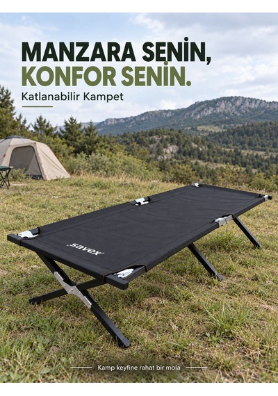 Kuzeylife Argeus Katlanır Kamp Yatağı Kampet Taşıma Çantalı 180 Kg Taşıma Siyah